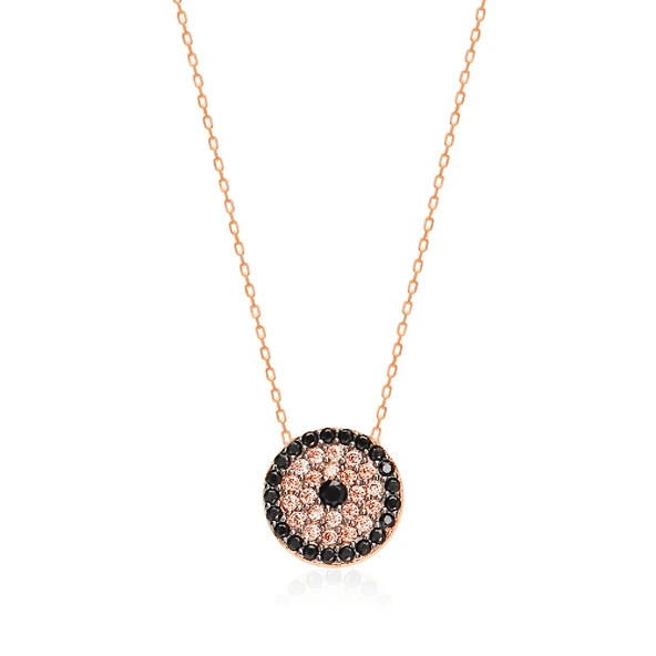 EMILIANO JEWELLERY Zirkon Taşlı Pırlanta Montür Rose Altın Kaplama Göz Gümüş Kolye ürün görseli 1