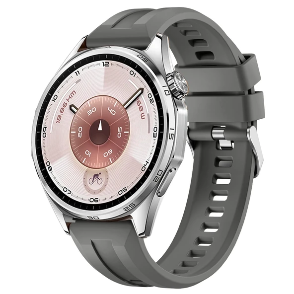 Sneezy Huawei Watch GT6 46mm İle Uyumlu Spor Silikon Metal Tokalı Soft Saat Kordonu  Koyu Gri ürün görseli 1