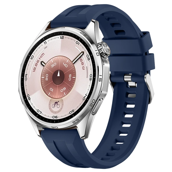 Sneezy Huawei Watch GT6 46mm İle Uyumlu Spor Silikon Metal Tokalı Soft Saat Kordonu  Lacivert ürün görseli 1