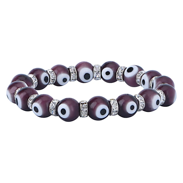 Stretch 10 mm Koyu Mor Renkli Nazar Boncuklu Kristal Taşlı Rondela Bileklik ürün görseli 1
