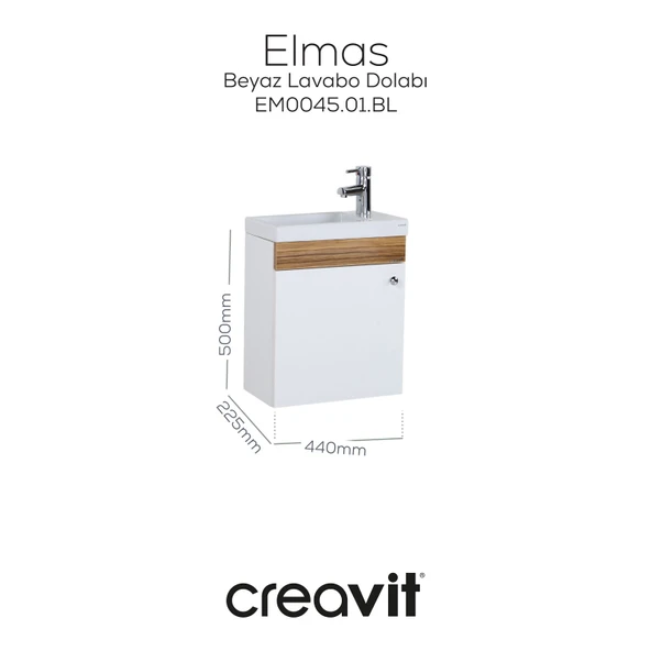 Elmas Lavabo Dolabı 45 cm Beyaz-Parlak Belly ürün görseli 1