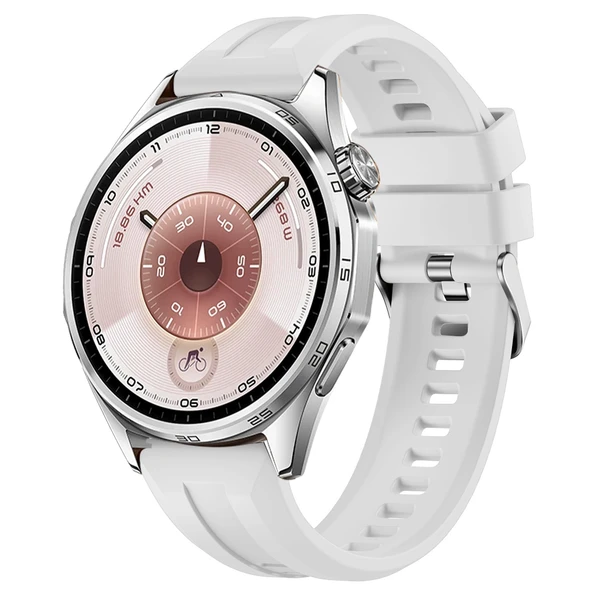Sneezy Huawei Watch GT6 46mm İle Uyumlu Spor Silikon Metal Tokalı Soft Saat Kordonu  Beyaz ürün görseli 1
