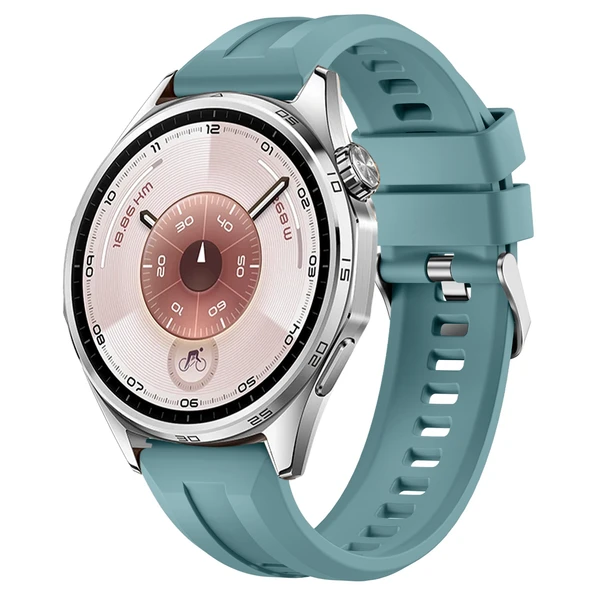 Sneezy Huawei Watch GT6 46mm İle Uyumlu Spor Silikon Metal Tokalı Soft Saat Kordonu  Mavi ürün görseli 1