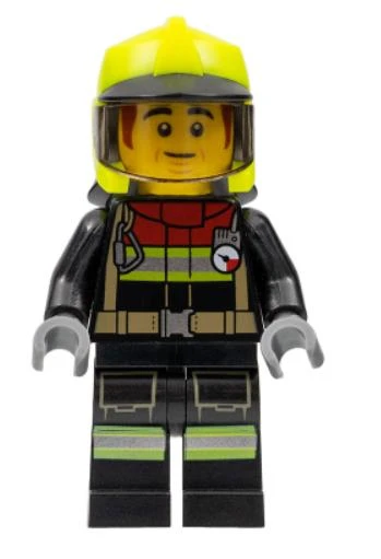 Lego Minifigür - Fire - Male, Black Jacket and Legs with Reflective Stripes and Red Collar cty1362 ürün görseli 1