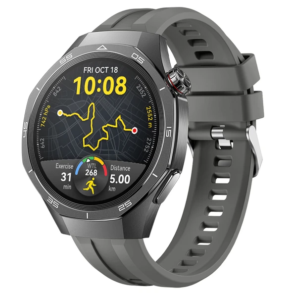 Sneezy Huawei Watch GT5 Pro 46mm İle Uyumlu Spor Silikon Metal Tokalı Soft Saat Kordonu  Koyu Gri ürün görseli 1