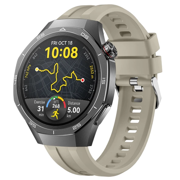 Sneezy Huawei Watch GT5 Pro 46mm İle Uyumlu Spor Silikon Metal Tokalı Soft Saat Kordonu  Krem ürün görseli 1