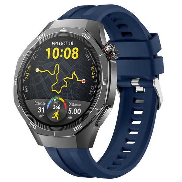 Sneezy Huawei Watch GT5 Pro 46mm İle Uyumlu Spor Silikon Metal Tokalı Soft Saat Kordonu  Lacivert ürün görseli 1