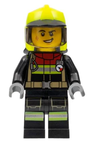 Lego Minifigür - Fire - Male, Black Jacket and Legs with Reflective Stripes and Red Collar cty1370 ürün görseli 1