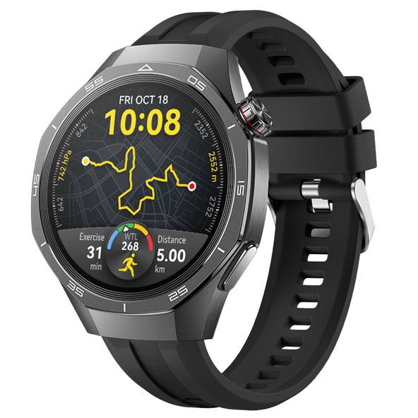 Sneezy Huawei Watch GT5 Pro 46mm İle Uyumlu Spor Silikon Metal Tokalı Soft Saat Kordonu  Siyah ürün görseli 1