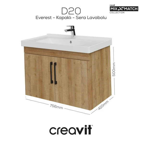 D20 80 Cm Kapaklı Lavabo Dolabı Everest Melamin Kapak ürün görseli 1