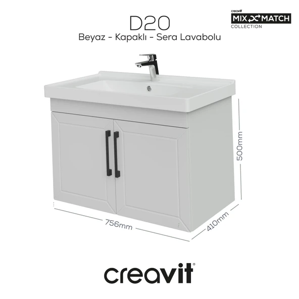 D20 80 Cm Kapaklı Lavabo Dolabı Beyaz Lake ürün görseli 1