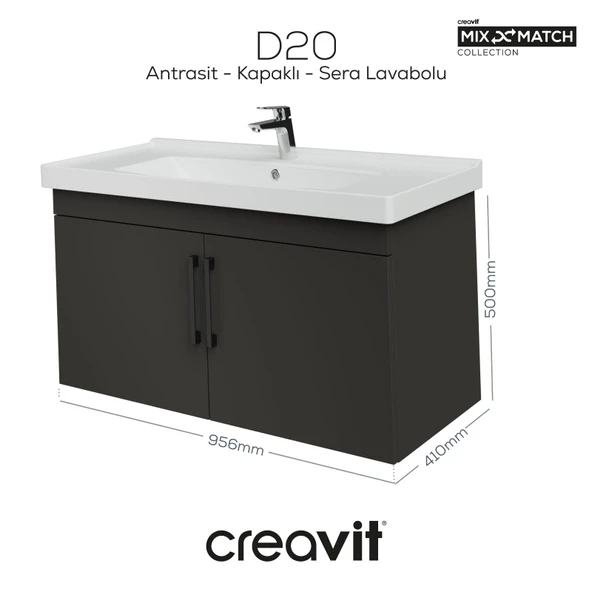 D20 100 Cm Kapaklı Lavabo Dolabı Antrasit Melamin ürün görseli 1