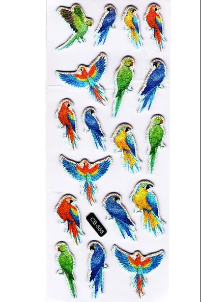 Sticker Kabartmalı Sticker Defter Planlayıcı Etiket (cb555) 16x7 cm- Renkli Kuşlar Papağan ürün görseli 1