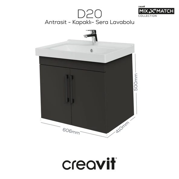 D20 65 Cm Kapaklı Lavabo Dolabı Antrasit Melamin ürün görseli 1