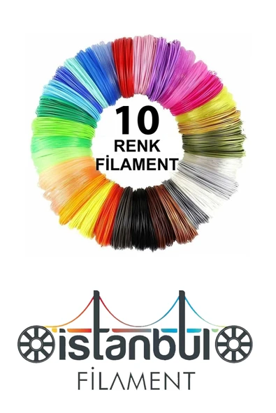 Teknoartshop PLA 10 Renk x 5 Metre = 50 Mt 3 Boyutlu Kalem Plastiği Filamenti ürün görseli 1