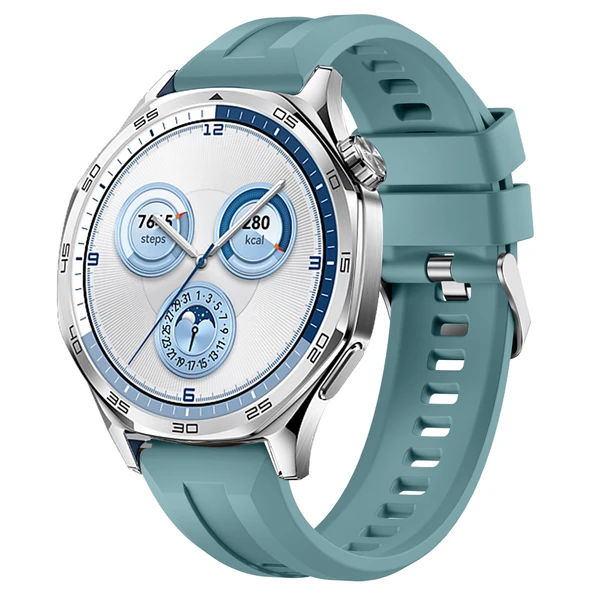 Sneezy Huawei Watch GT5 46mm İle Uyumlu Spor Silikon Metal Tokalı Soft Saat Kordonu  Mavi ürün görseli 1