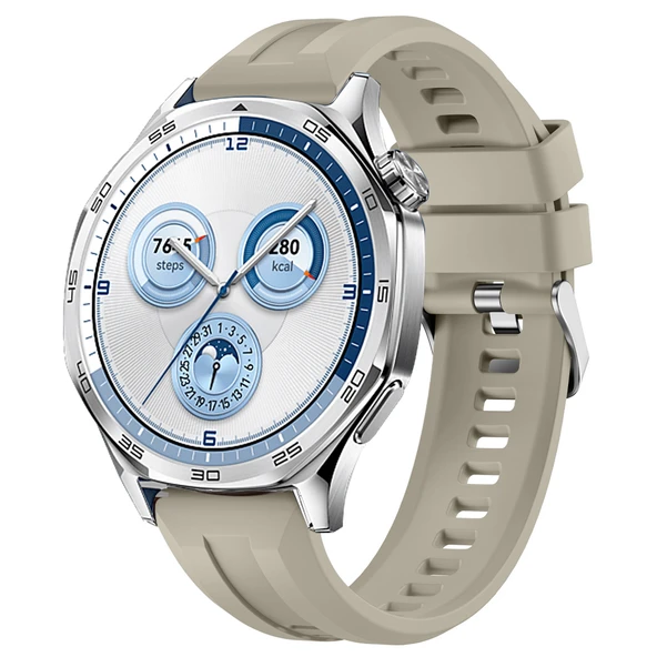 Sneezy Huawei Watch GT5 46mm İle Uyumlu Spor Silikon Metal Tokalı Soft Saat Kordonu  Krem ürün görseli 1
