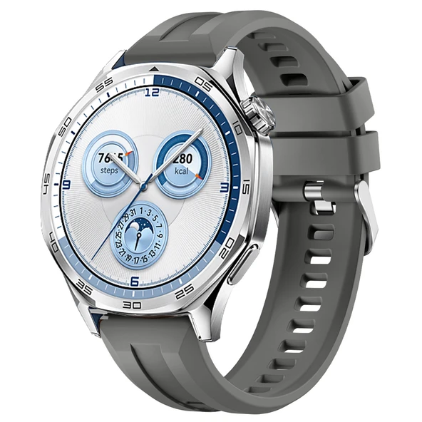 Sneezy Huawei Watch GT5 46mm İle Uyumlu Spor Silikon Metal Tokalı Soft Saat Kordonu  Koyu Gri ürün görseli 1