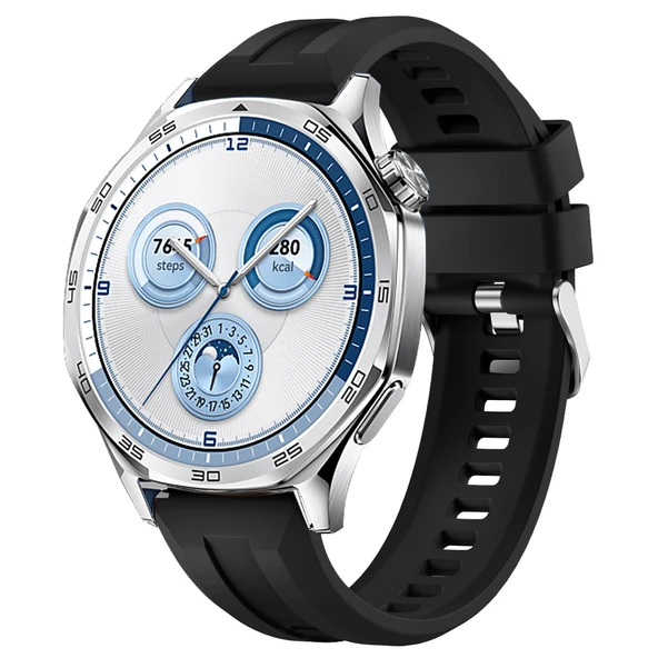 Sneezy Huawei Watch GT5 46mm İle Uyumlu Spor Silikon Metal Tokalı Soft Saat Kordonu  Siyah ürün görseli 1
