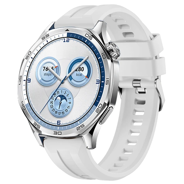 Sneezy Huawei Watch GT5 46mm İle Uyumlu Spor Silikon Metal Tokalı Soft Saat Kordonu  Beyaz ürün görseli 1