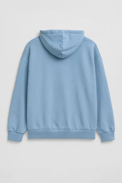 Kadın Kapüşonlu Dünya Baskılı Mavi Sweatshirt - Resim 3