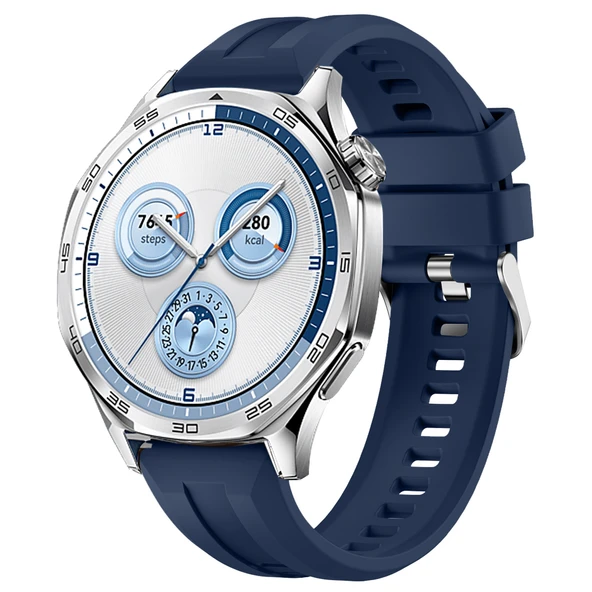 Sneezy Huawei Watch GT5 46mm İle Uyumlu Spor Silikon Metal Tokalı Soft Saat Kordonu  Lacivert ürün görseli 1