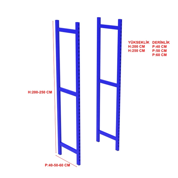 2 ADET DEPO RAFI HAFİF RACK AYAK   Mavi 40x250 cm 1.50 mm ürün görseli 1