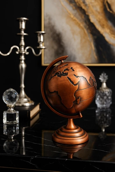 Ofisinize Masaüstü Dekorasyonu Bronz Metal Dünya Küresi Masaüstü Süs Ofis ve Ev Dekoru için 13x9 cm ürün görseli 1