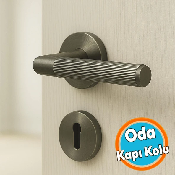 Antik Füme Oda Tipi Kapı Kolu Çizgili Rozetli Sağ Sol Uygun Modern İç Kapı Kilitlenebilir 1 Takım ürün görseli 1