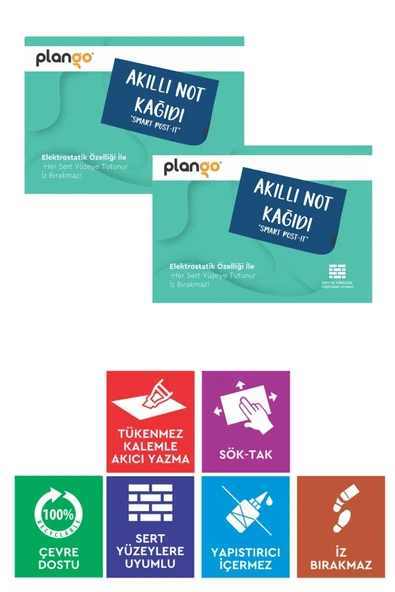 TURKUAZ - Elektrostatik Akıllı Not Kağıdı 2 ADET Yapışkansız Post-it 7x10cm - 100 Sayfa - Plango ürün görseli 1
