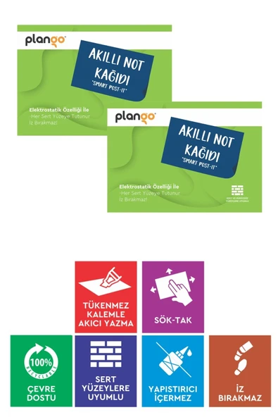YEŞİL - Elektrostatik Akıllı Not Kağıdı 2 ADET Yapışkansız Post-it 7x10cm - 100 Sayfa - Plango ürün görseli 1