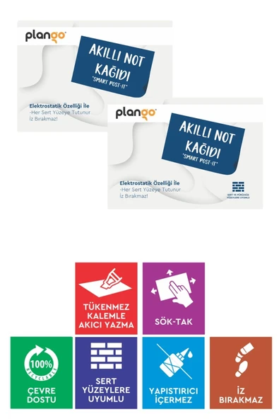 BEYAZ - Elektrostatik Akıllı Not Kağıdı 2 ADET Yapışkansız Post-it 7x10cm - 100 Sayfa - Plango ürün görseli 1