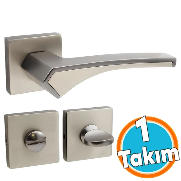 Kare Rozetli Banyo-Wc Kapı Kolu Sağa ve Sola Uygun Antrasit Saten 1 Takım ürün görseli 1