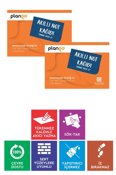 TURUNCU - Elektrostatik Akıllı Not Kağıdı 2 ADET Yapışkansız Post-it 7x10cm - 100 Sayfa - Plango ürün görseli 1