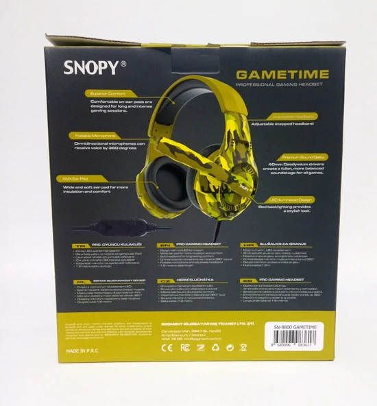 Snopy SN-8800 Kamuflas Desenli Bilgisayar ve Telefon uyumlu Kulak Üstü Mikrofonlu Kulaklık 3,5mm ürün görseli 1