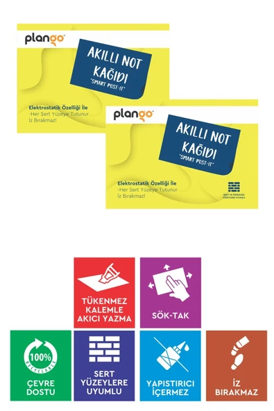 SARI - Elektrostatik Akıllı Not Kağıdı 2 ADET Yapışkansız Post-it 7x10cm - 100 Sayfa - Plango ürün görseli 1