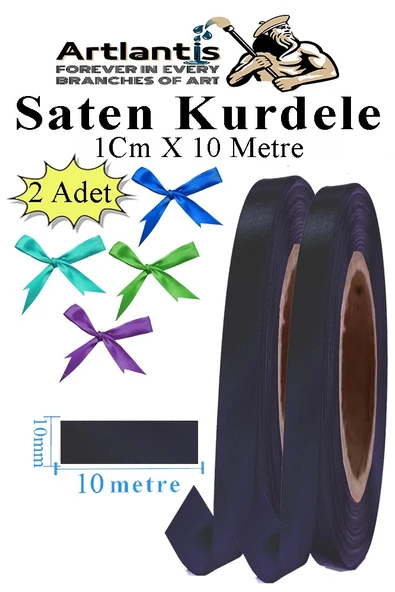 Siyah Kurdele Saten 1 Cm 10 Metre 2 Adet Saten Kurdela Parlak Hediye ve Süsleme Şeridi Süs Paketleme Çiçek Saç El ürün görseli 1