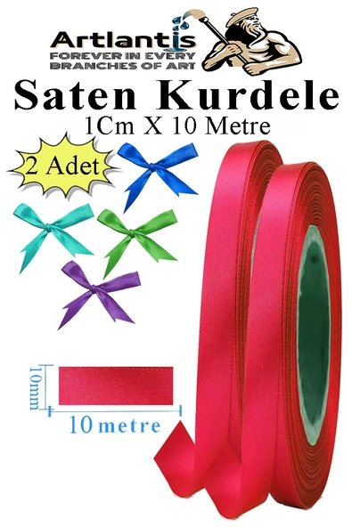 Kırmızı Kurdele Saten 1 Cm 10 Metre 2 Adet Saten Kurdela Parlak Hediye ve Süsleme Şeridi Süs Paketleme Çiçek Saç El ürün görseli 1