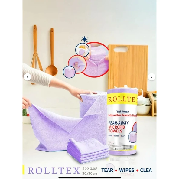 Rolltex Yırt Kopar %100 Mikrofiber Temizlik Bezi 30x30cm 20'li Mor Renk ürün görseli 1