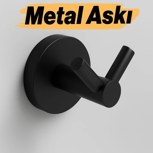 Askılık Vidalı Paslanmaz Metal Duvar Askısı Banyo ve Mutfak İçin Modern Tasarım Siyah ürün görseli 1