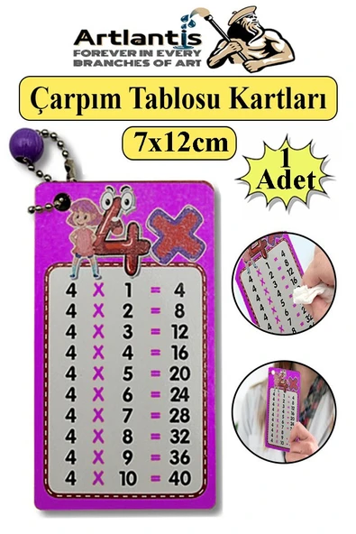 Zincirli Çarpım Tablosu 1 Adet 7x12 cm Büyük Cep Zircirli Çarpım Tablosu Yaz Sil Özellikli Çarpım Tablosu Kartları Karne ürün görseli 1