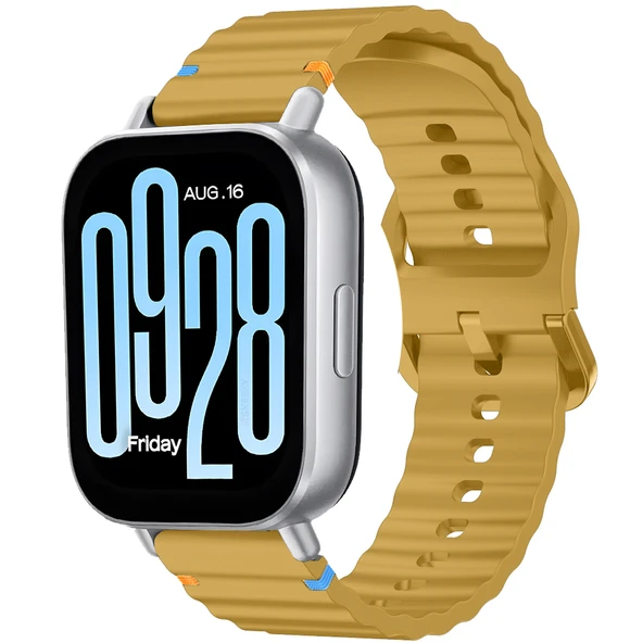 Redmi watch 5 Lite 5 Active İle Uyumlu Dalga Desenli Tokalı Yumusaş Soft Silikon Kordon  Sarı ürün görseli 1
