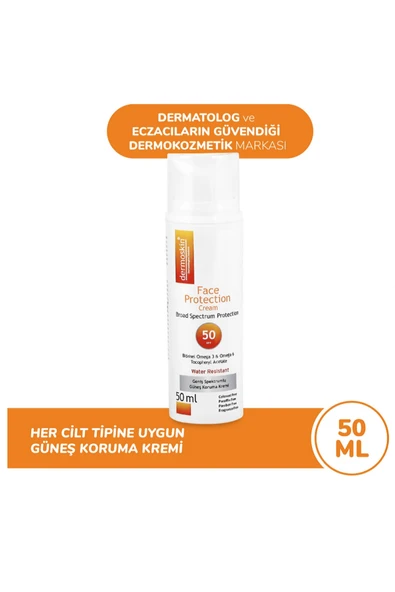 Dermoskin Face Protection SPF50 Güneş Kremi 50 Güneş Koruma Faktörü (SPF) içeren bir güneş koruyucu kremdir. ürün görseli 1