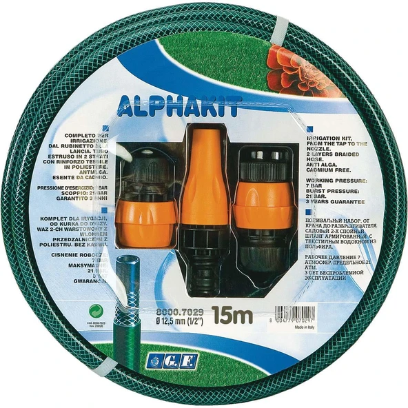 GF Örgülü Bahçe Sulama Hortum Seti 15m 1/2" Alphakit ürün görseli 1