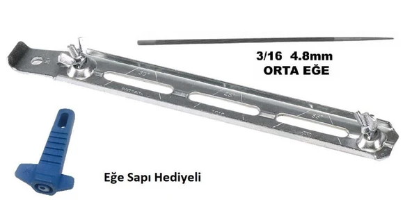 Tecomec Zincir Bileme Eğeleme Aparatı+ Orta Eğe 3/16 4.8 mm ürün görseli 1