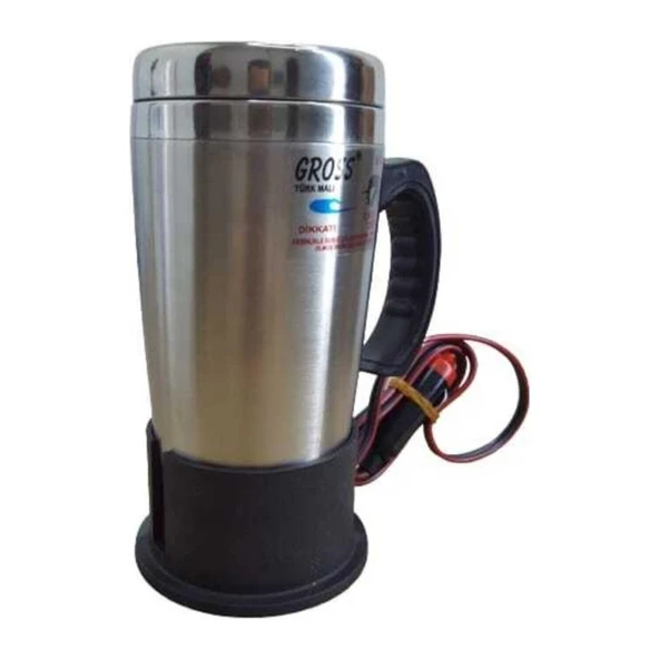 Gross 24 Volt Araç Termosu  Ketil Su Isıtıcı Termos 500 ML Krom ürün görseli 1