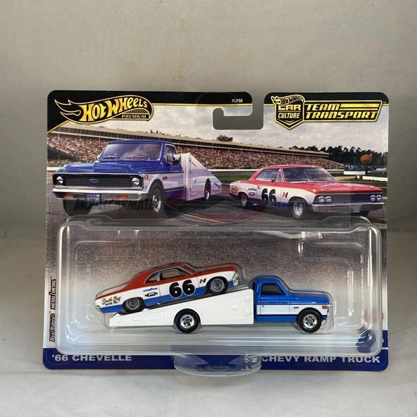 Hot Wheels Premium Team Transport 66 Chevelle with '72 Chevy Ramp Truck 1/64 Model Araba ürün görseli 1