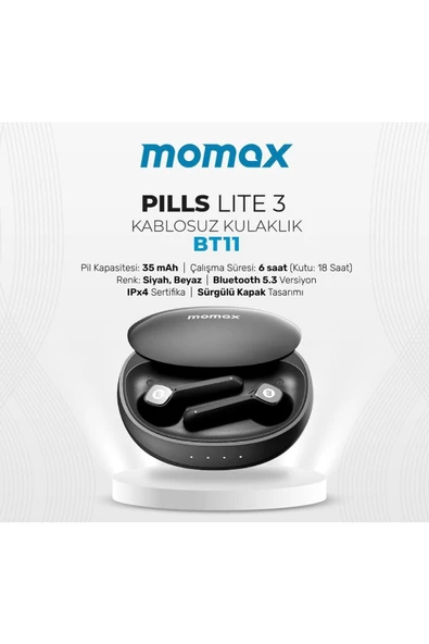 MOMAX BT11D PİLLS LİTE 3 TWS KULAKLIK SİYAH ürün görseli 1
