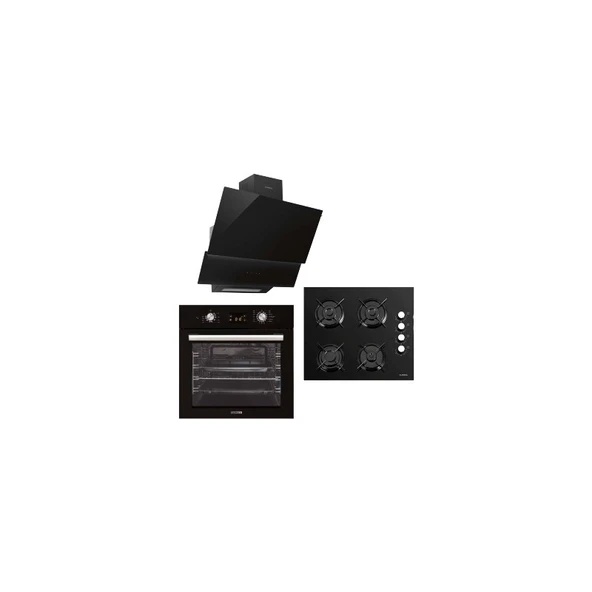 Luxell Opall Siyah Ankastre Set ( DA-835 Cam Davlumbaz - 40 Tahdf Ankastre Cam Ocak - B66-SGF3 Opall Siyah Ankastre Fırın ) ürün görseli 1
