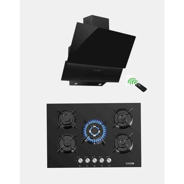 Kumtel Ankastre 2 Li Woklu Set (835 Kumandalı Davlumbaz+ Ko 50 Woklu Cam Ocak) ürün görseli 1